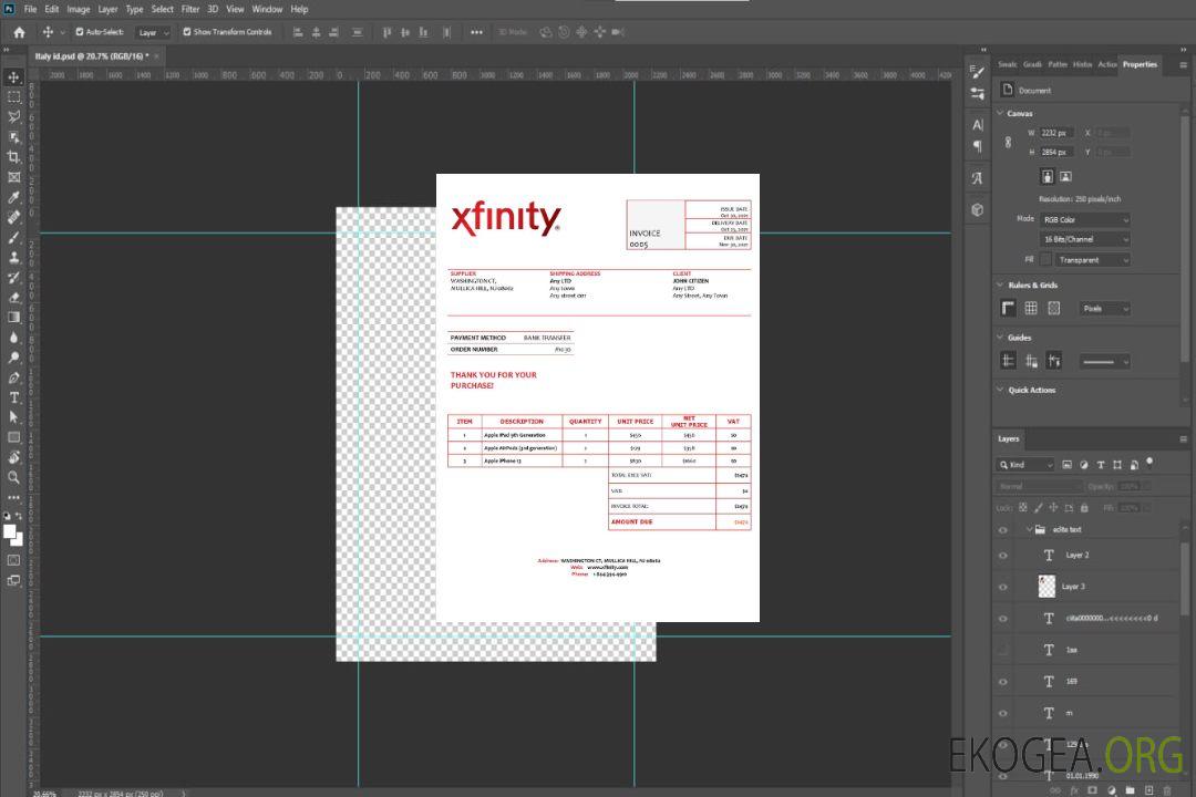 Modèle de facture USA Xfinity template